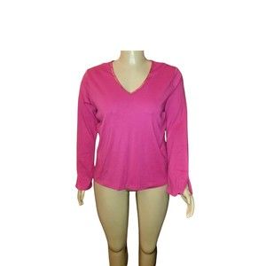 Venezia Lane Bryant Fuchsia V-Neck Long Sleeve Sequins Cotton Top NWT 22/24